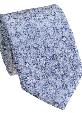 Premium Silk Light Blue Floral Medallion Lattice Silk Hand-Made Tie