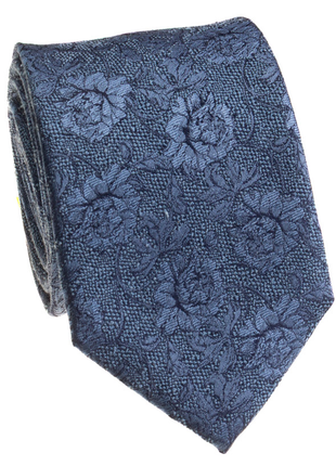 Premium Silk Petrol Blue Tonal Floral Jacquard Silk Hand-Made Tie
