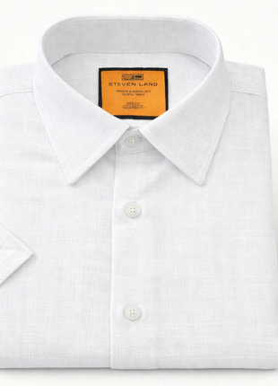 Steven Land White Coastal Weave Tailored Fit Stretch Short Sleeve Shirt