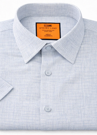 Steven Land Sky Blue Coastal Weave Tailored Fit Stretch Short Sleeve Shirt