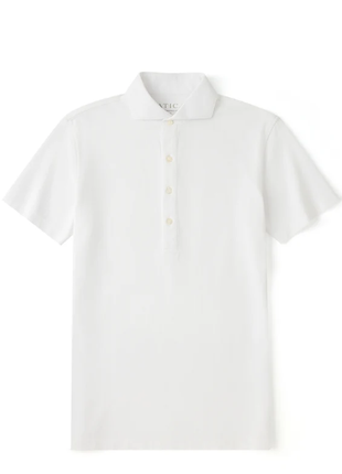 Atica Solid White Dress Collar Short Sleeve Cotton Stretch Performance Polo Shirt