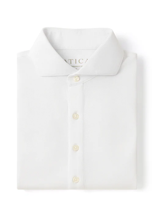 Atica Solid White Dress Collar Short Sleeve Cotton Stretch Performance Polo Shirt