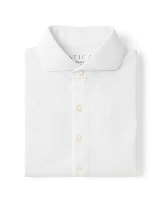 Atica Solid White Dress Collar Short Sleeve Cotton Stretch Performance Polo Shirt, L