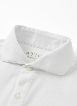 Atica Solid White Dress Collar Short Sleeve Cotton Stretch Performance Polo Shirt