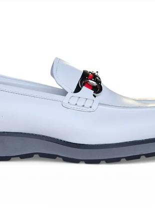 Carrucci White Full Grain Leather Horsebit Hybrid Sole Loafers