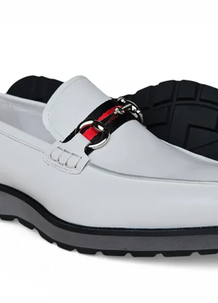 Carrucci White Full Grain Leather Horsebit Hybrid Sole Loafers