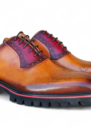 Carrucci Cognac Burgundy Hybrid Lug Sole Leather Oxford Shoes