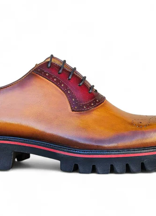 Carrucci Cognac Burgundy Hybrid Lug Sole Leather Oxford Shoes