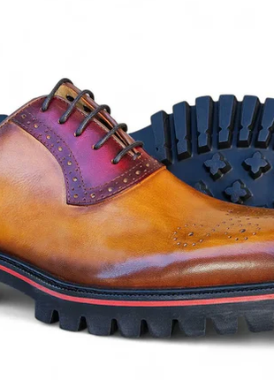 Carrucci Cognac Burgundy Hybrid Lug Sole Leather Oxford Shoes