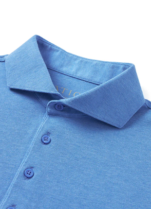 Atica Heather Sky Blue Dress Collar Short Sleeve Cotton Stretch Performance Polo Shirt