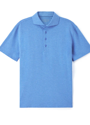 Atica Heather Sky Blue Dress Collar Short Sleeve Cotton Stretch Performance Polo Shirt