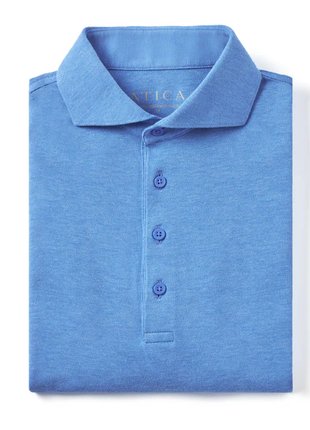 Atica Heather Sky Blue Dress Collar Short Sleeve Cotton Stretch Performance Polo Shirt