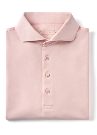 Atica Peach Dress Collar Short Sleeve Cotton Stretch Performance Polo Shirt