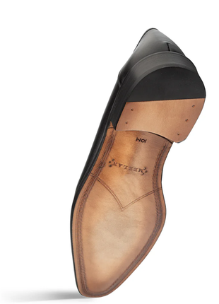 Mezlan Barsotti Black Hand-Burnished Calfskin Ornament Slip On Loafers