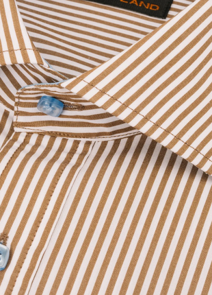 Steven Land Brown Bengal Stripe Cutaway Collar Barrel Cuff Cotton Dress Shirt