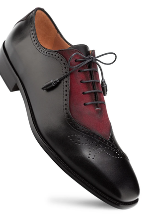 Mezlan Black & Wine Multi-Tone Calfskin Suede Oxford Dress Shoes