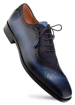Mezlan Blue & Navy Multi-Tone Calfskin Suede Oxford Dress Shoes