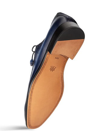 Mezlan Blue & Navy Multi-Tone Calfskin Suede Oxford Dress Shoes