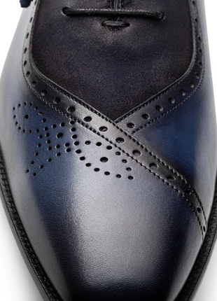 Mezlan Blue & Navy Multi-Tone Calfskin Suede Oxford Dress Shoes