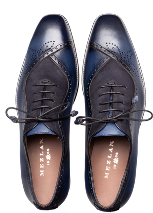 Mezlan Blue & Navy Multi-Tone Calfskin Suede Oxford Dress Shoes