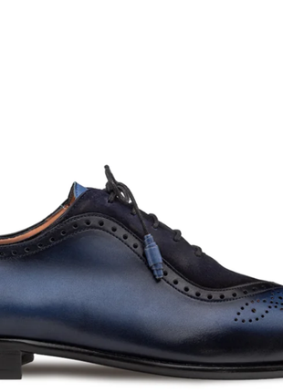 Mezlan Blue & Navy Multi-Tone Calfskin Suede Oxford Dress Shoes