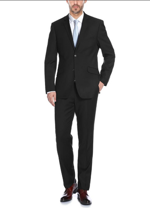 Raphael Solid Black Notch Lapel Slim Fit Stretch Two Button Suit