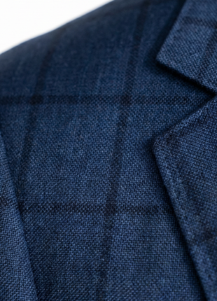 Centrion Men's Navy Blue Windowpane Classic Fit Notch Lapels 2 Button Wool Suit