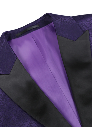 Raphael Purple Slim Fit Peak Lapel Tuxedo Blazer With Embroidered Pattern