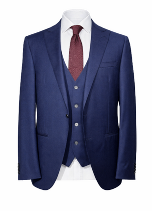 Corneliani Mens Solid Navy Fully-Canvassed Peak Lapels Classic Fit 3-Piece Wool Silk Suit - 34R - The Suit Depot