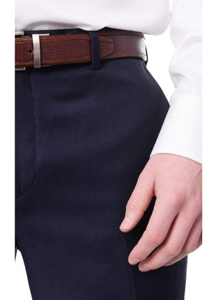 Mens Slim Fit Solid Navy Blue Flat Front Wool Prehemmed Dress Pants