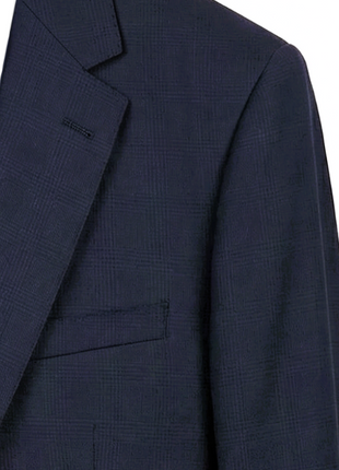 Centrion Mens Navy Blue Subtle Tonal Plaid Notch Lapels Slim Fit 2 Button Wool Suit
