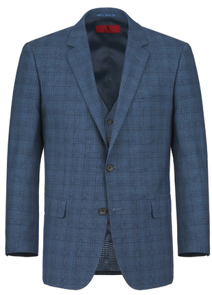 Raphael Blue Plaid Classic Fit Notch Lapel Two Button 3 Piece Suit