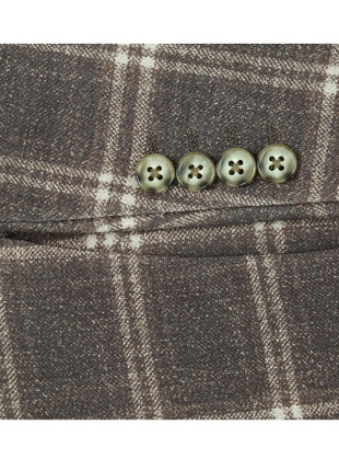 Pelago Brown Windowpane Slim Fit Notch Lapel 2-Button Half Canvassed Blazer With Patch Pockets