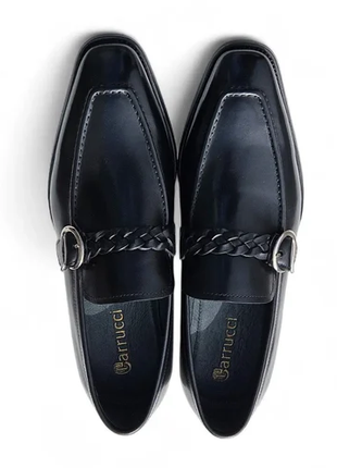 Carrucci Men's Black Leather Braided Bit Loafer with Buckle Detail