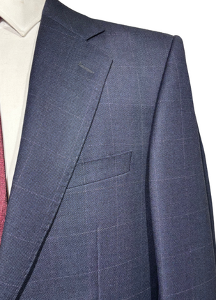 Napoli Slim Fit Navy Blue Plaid Windowpane Two Button Half Canvassed Wool Suit - The Suit Depot