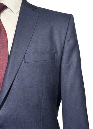 Versace Collection Mens Solid Navy Notch Lapel Classic Fit 2-Button Wool Silk Suit - 40R