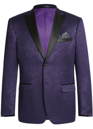 Raphael Purple Slim Fit Peak Lapel Tuxedo Blazer With Embroidered Pattern