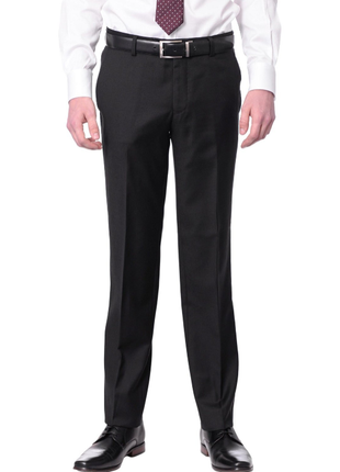 Mens Slim Fit Solid Black Flat Front Wool Prehemmed Dress Pants