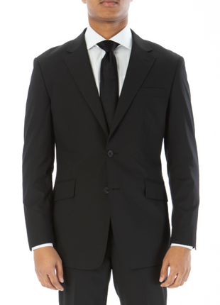 Raphael Mens Solid Black Classic Fit Stretch 2 Button Blazer Sportcoat