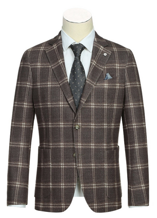 Pelago Brown Windowpane Slim Fit Notch Lapel 2-Button Half Canvassed Blazer With Patch Pockets