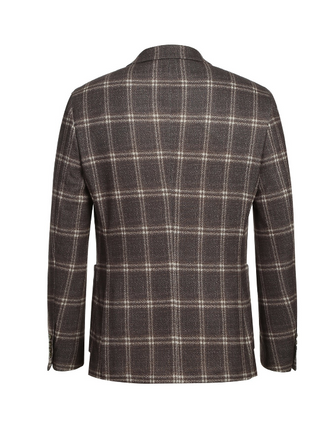 Pelago Brown Windowpane Slim Fit Notch Lapel 2-Button Half Canvassed Blazer With Patch Pockets