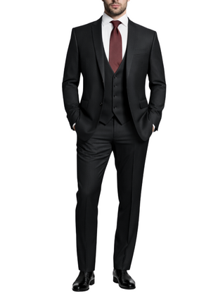 Corneliani Mens Black Textured Fully-Canvassed Shawl Lapel Classic Fit 3-Piece Wool Suit - 42R - The Suit Depot