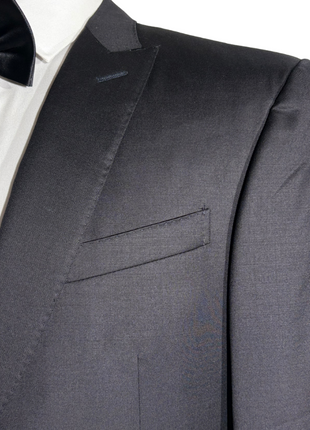 Corneliani Mens Solid Black Fully-Canvassed Peak Lapel Slim Fit 3-Piece Wool Tuxedo - 42R