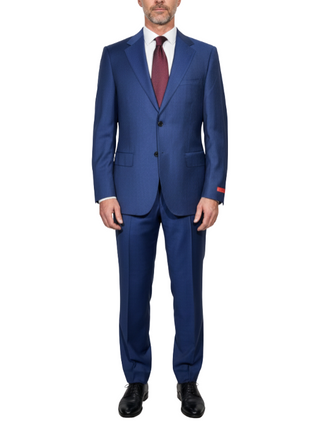 Centrion Mens Cobalt Blue Tonal Stripe Notch Lapels Classic Fit 2 Button Wool Suit