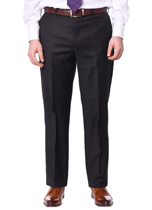 Mens Slim Fit Solid Charcoal Gray Flat Front Wool Prehemmed Dress Pants