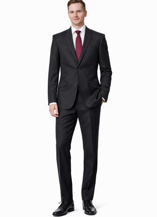 Label M Men's Classic Fit Two Button 100% Wool Wrinkle Resistant Suit - Charcoal Gray - The Suit Depot