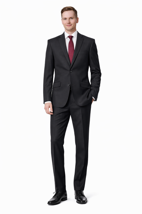 Label M Men's Classic Fit Two Button 100% Wool Wrinkle Resistant Suit - Charcoal Gray