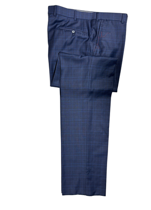 Isaia Mens Blue Windowpane Notch Lapel Classic Fit 2-Button Wool Suit - 44L