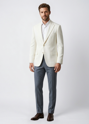Canuti Mens Ivory Textured Modern Fit Peak Lapels 2-Button Blazer