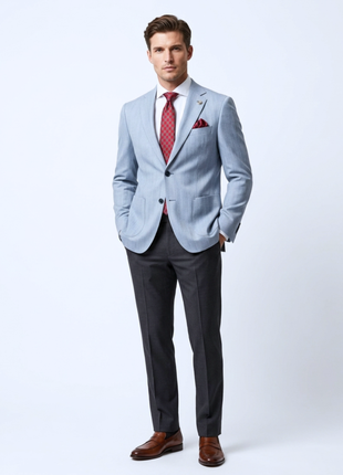 Romaster Tonal Striped Light Blue Slim Fit Stretch Wool Blend Blazer Sportcoat